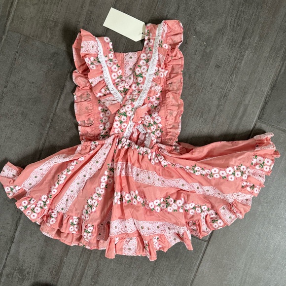 Numi Handmade custom pageant pinafore flocked vintage stl 3 4 5 coral pink dress - Picture 5 of 6